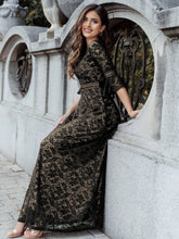Full Floral Lace Flare Sleeve Formal Party Long Dress